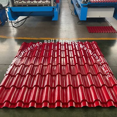 Maszyna do formowania rolek do płytek szklanych o szerokości materiału 1200 mm, z 18 rolkami, z mocą 5,5 kW dla płytek dachowych PPGI/GI